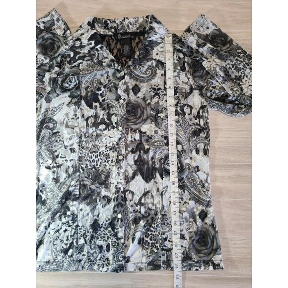 Signature Studio Rose Print Top Medium Black White Lace Long Sleeve Blouse - Picture 6 of 7